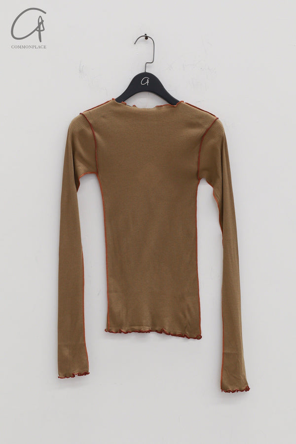 BASERANGE Ribbed Long Sleeve Top T-Shirt TTVL Collection France BAS-TTVL-RB-AU24-FCZ Emerald Brown